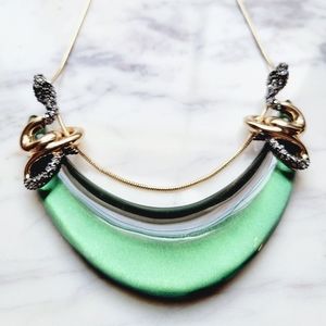 NWOT Alexis Bittar green lucite double coiled snake bib necklace
